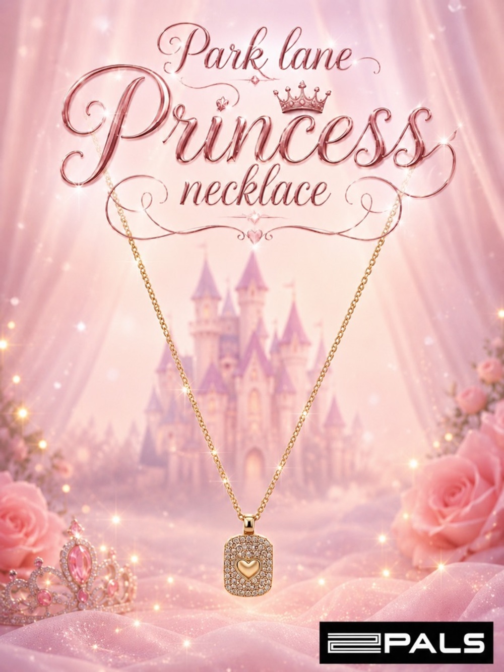 Park Lane Women’s Princess Necklace Gold Heart Crystal Pendant Romantic Glam NWT